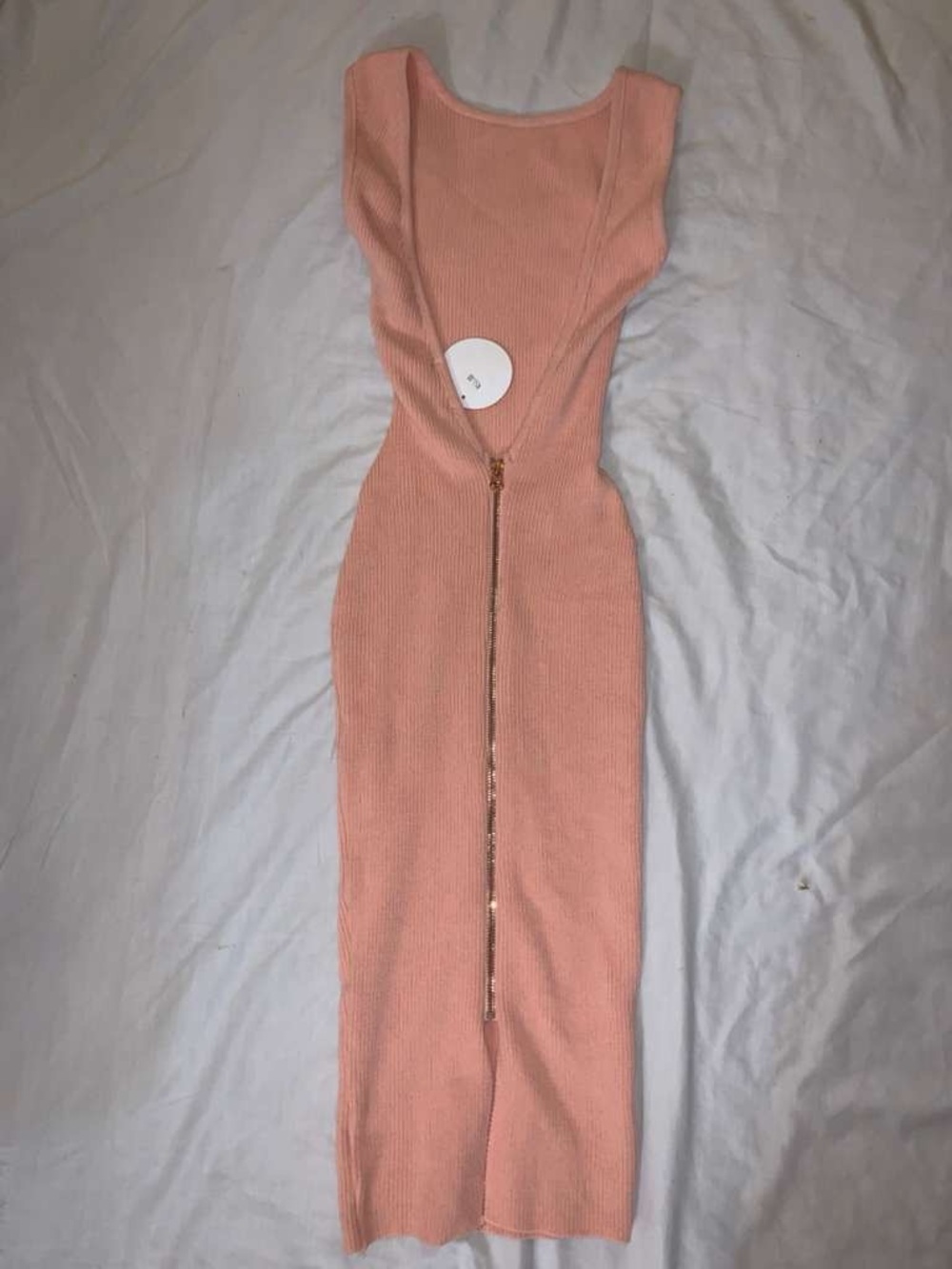 Backless Ribbed Midi Dress with Front Zip in Dusty Pink